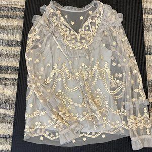 Needle & Thread Embroidered Tulle Top - Size 6